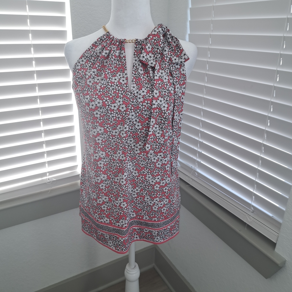 Michael Kors Floral Keyhole Blouse - Red and White